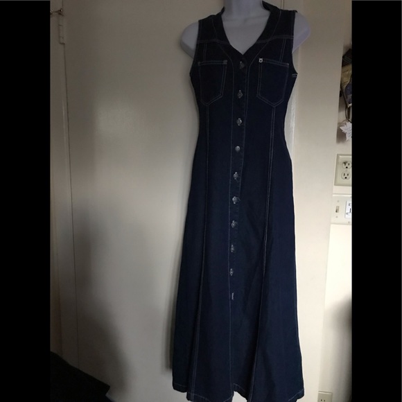 VINTAGE NADA NUFF by CONTEMPO CASUALS DENIM size 5 DOWN BUTTON long dress - Picture 3 of 16